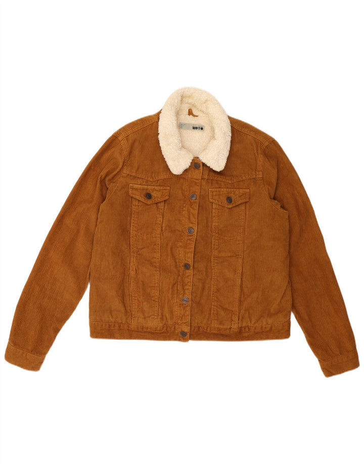 TOPSHOP Dame Corduroy Sherpa-jakke UK 16 Stor brun bomuld