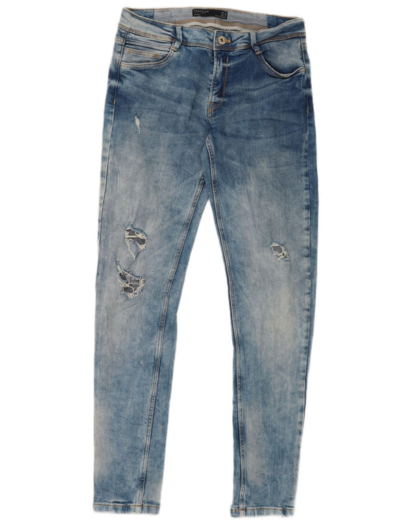 Zara Dame Acid Wash Distressed Skinny Jeans EU 38 Small W28 L28 Blå
