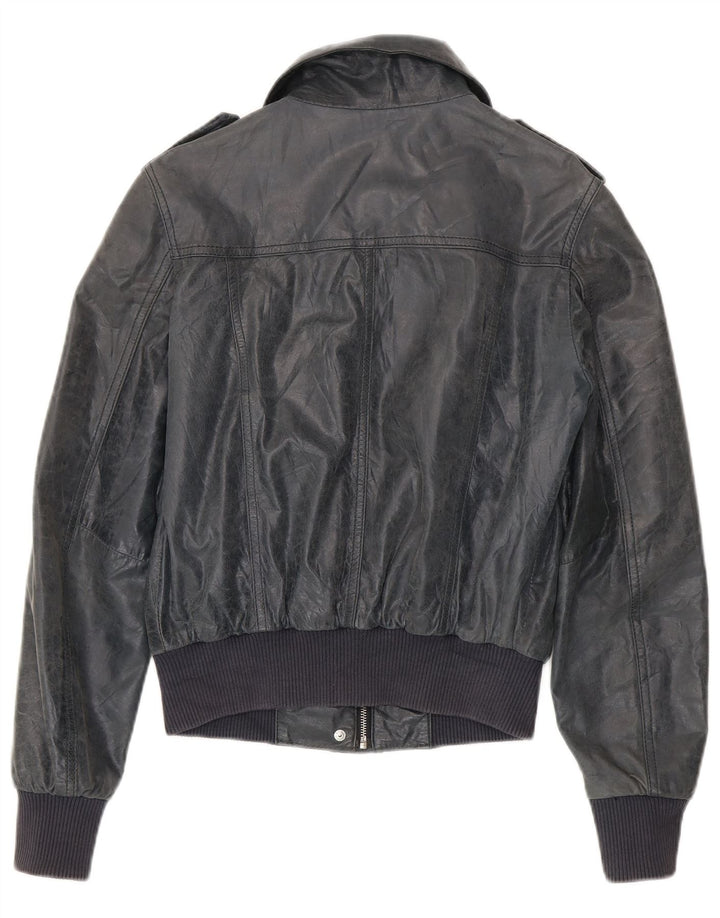 Vintage dame bomber læderjakke IT 46 Stor marineblå læder