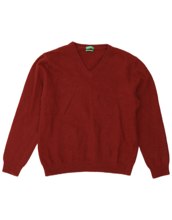 Benetton Girls V-hals sweater 13-14 år Large Burgundy Virgin Wool