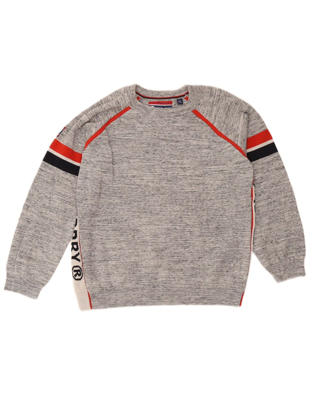 Superdry Herre grafisk sweater med rund hals, stor grå farveblok