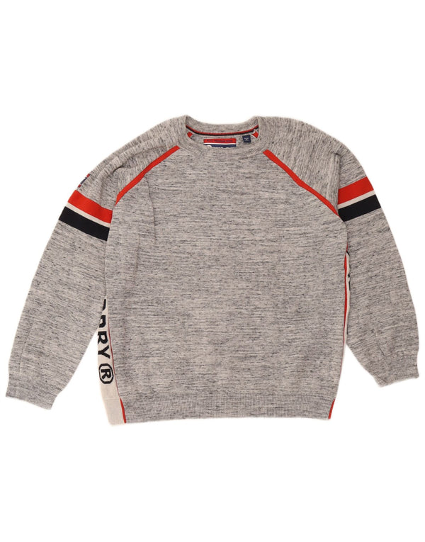 Superdry Herre grafisk sweater med rund hals, stor grå farveblok