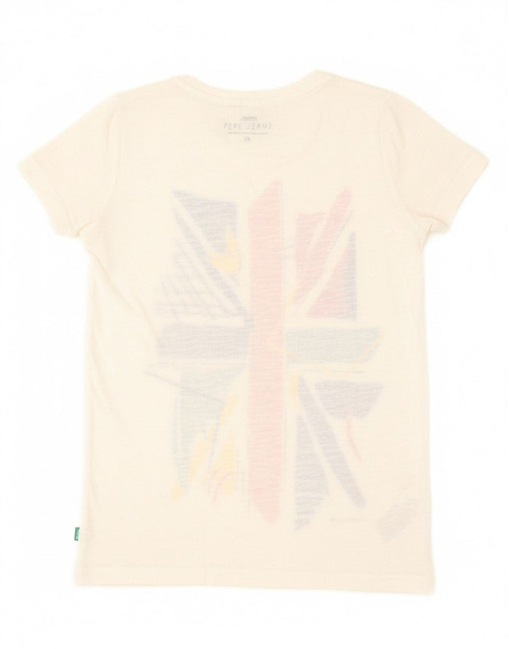 PEPE JEANS Womens Graphic T-Shirt Top UK 6 XS White Polyester