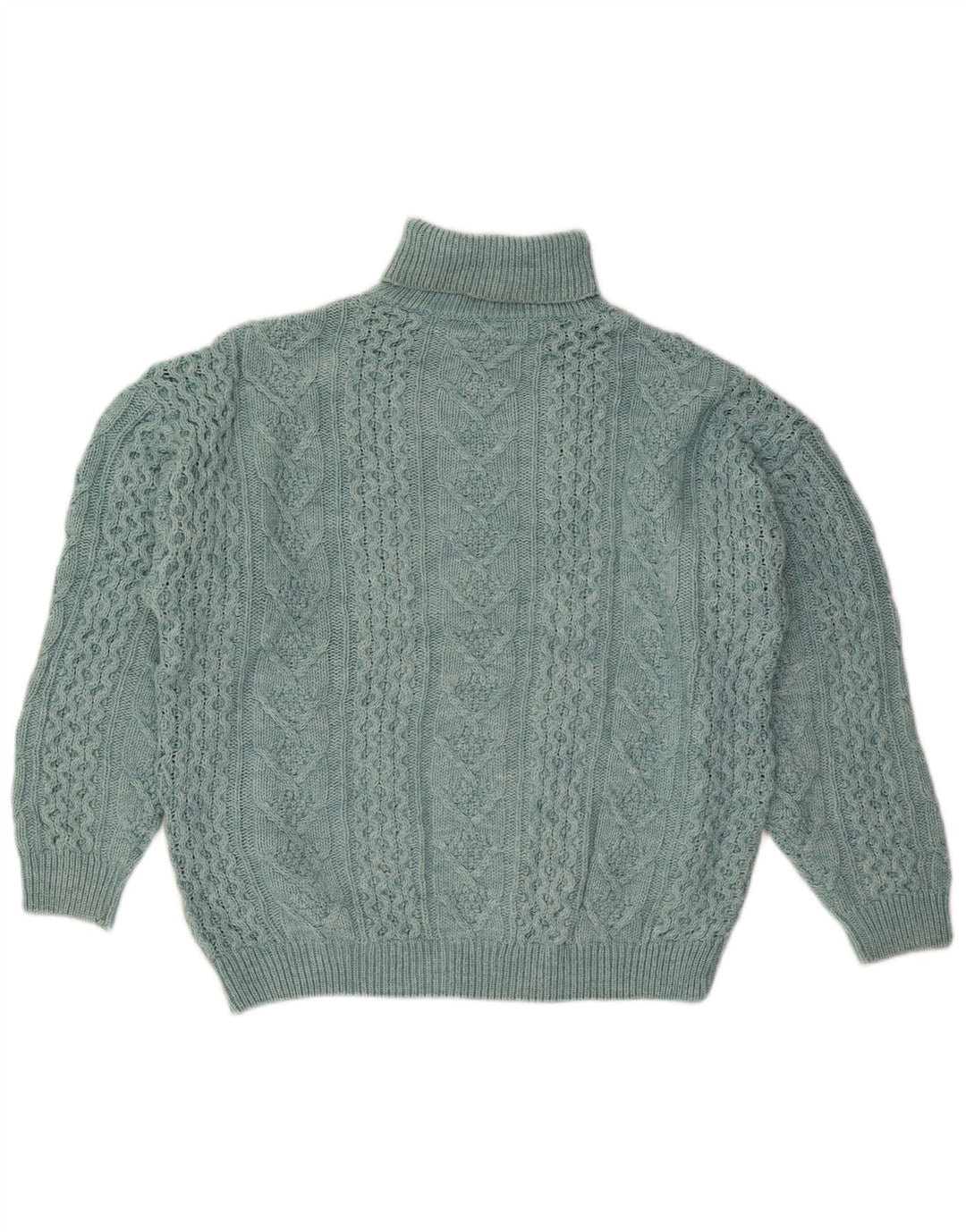 VINTAGE Dame oversized rullehals sweater UK 18 XL blå uld