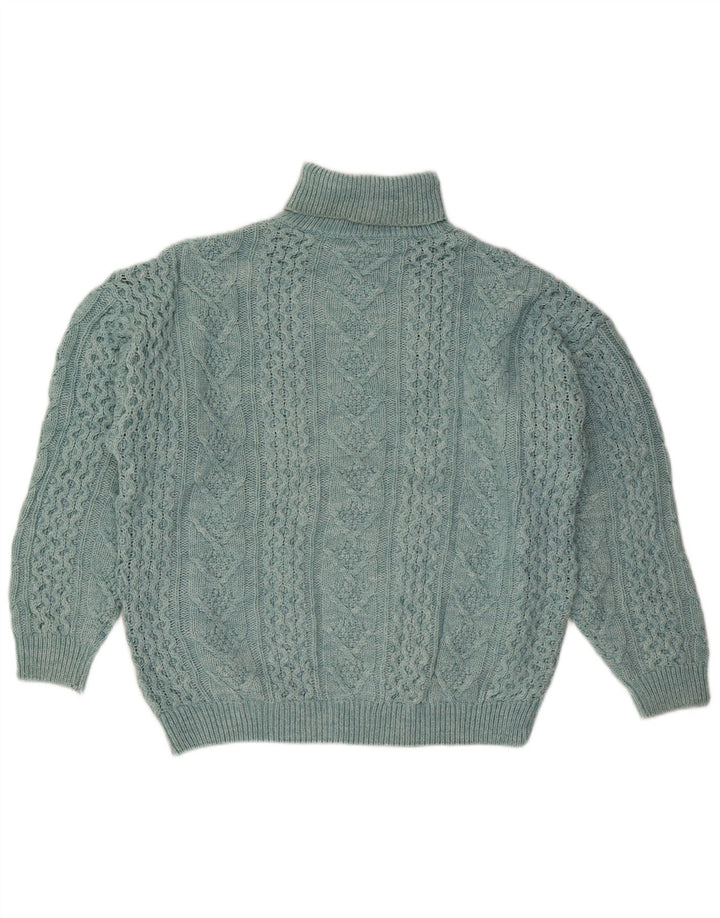 VINTAGE Dame oversized rullehals sweater UK 18 XL blå uld