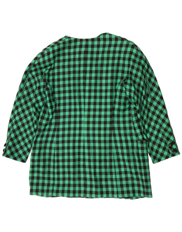 Louis Feraud Dame Overfrakke UK 18 XL Grøn Gingham New Wool