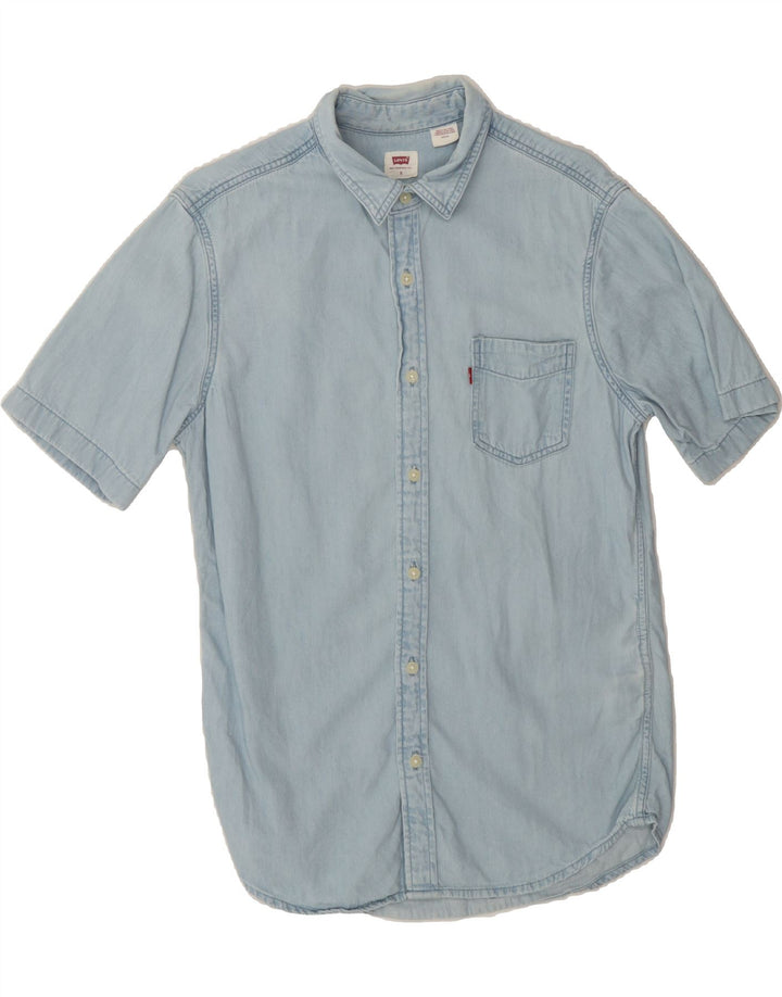 LEVI'S Mens Short Sleeve Denim Shirt Small Blue Cotton Vintage Levi's and Second-Hand Levi's from Messina Hembry 