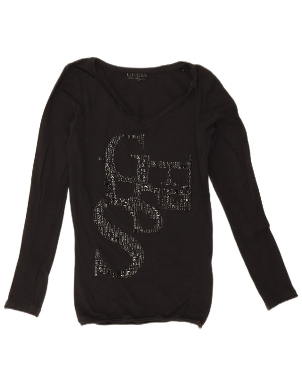 Guess Dame Grafisk Top Langærmet UK 10 Small Black Bomuld