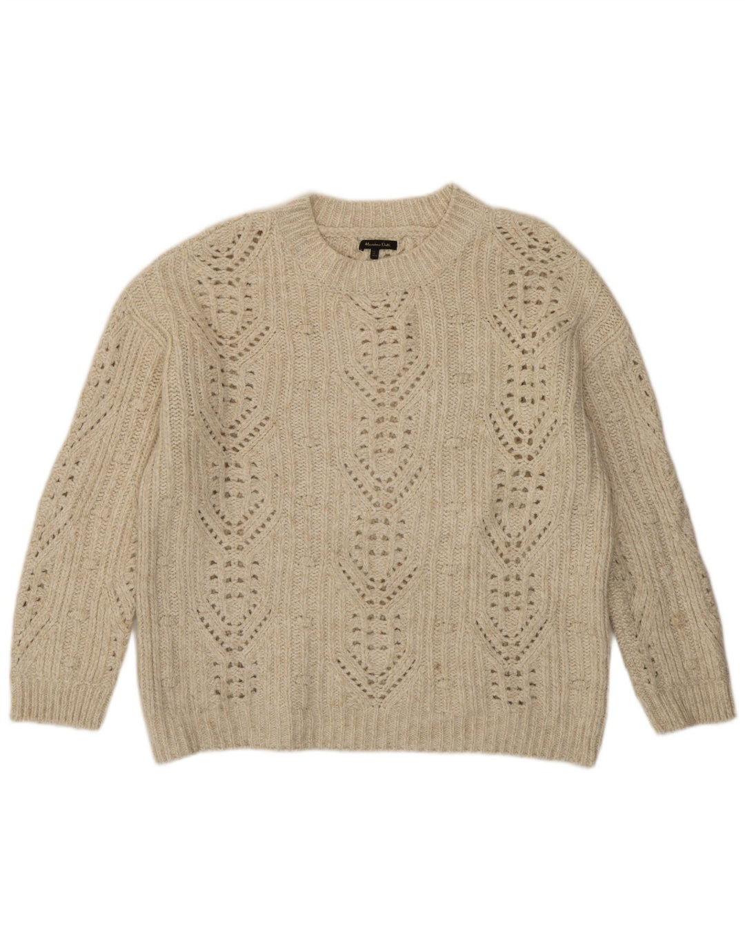 Massimo Dutti Dame Crew Neck Jumper Sweater UK 16 Large Off White