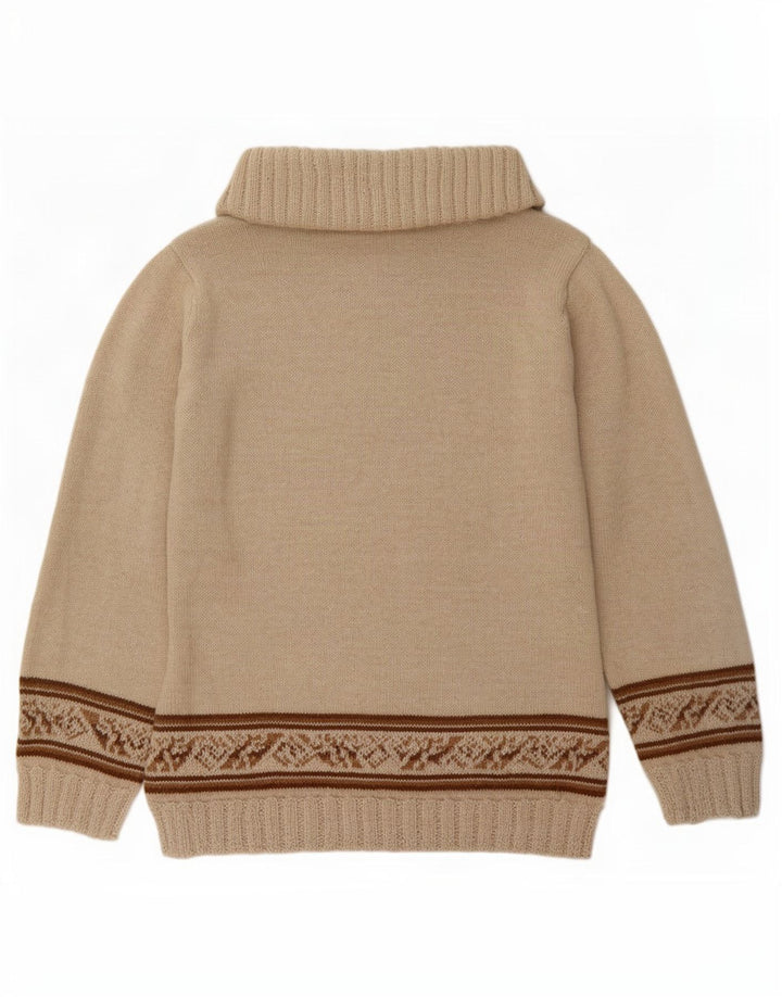 Vintage Dame Roll Neck Jumper Sweater UK 12 Medium Beige Fair Isle