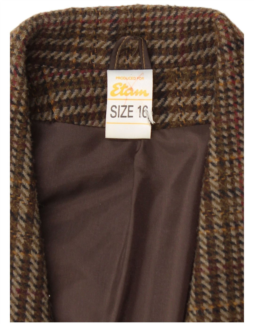 ETAM dobbeltradet blazerjakke til kvinder US 16 2XL brun ternet akryl