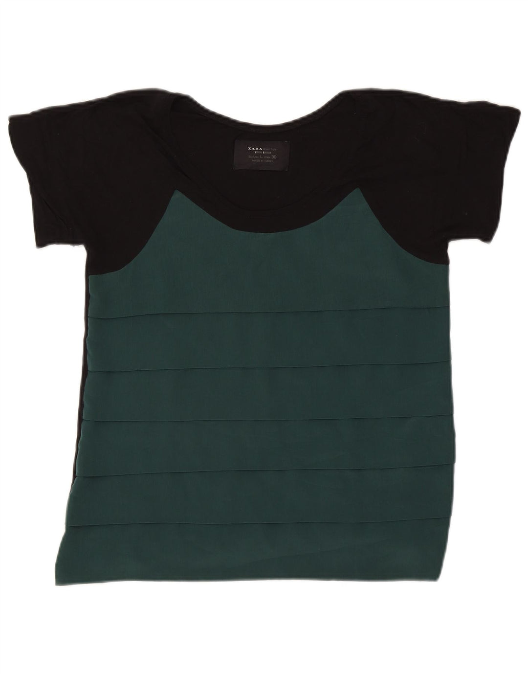 ZARA T-shirt top til kvinder DK 14 Large Green Colourblock Polyester