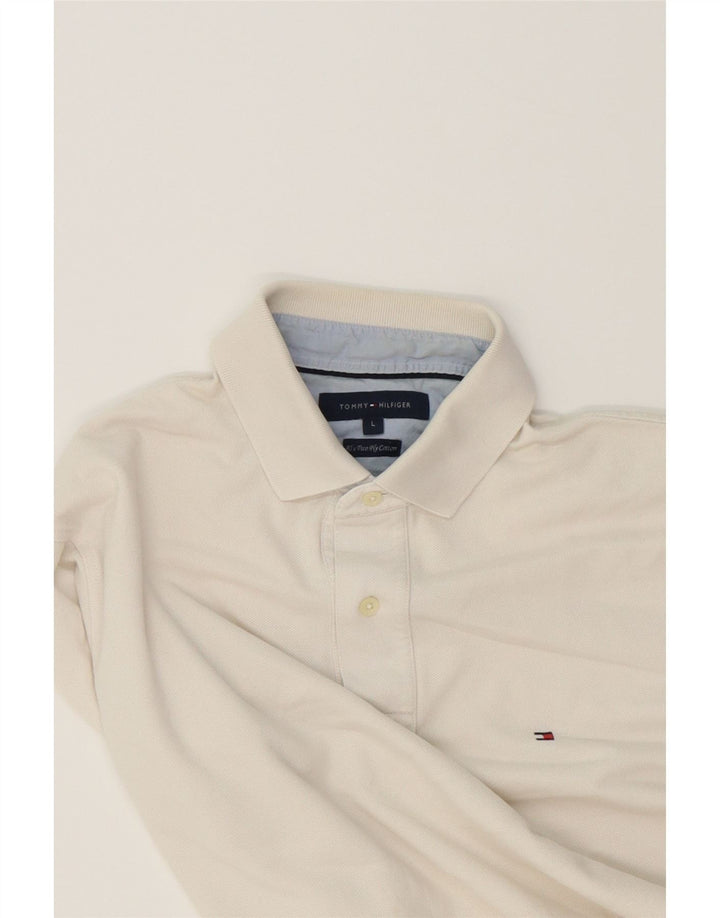TOMMY HILFIGER Mens Polo Shirt Large Off White Cotton Vintage Tommy Hilfiger and Second-Hand Tommy Hilfiger from Messina Hembry 