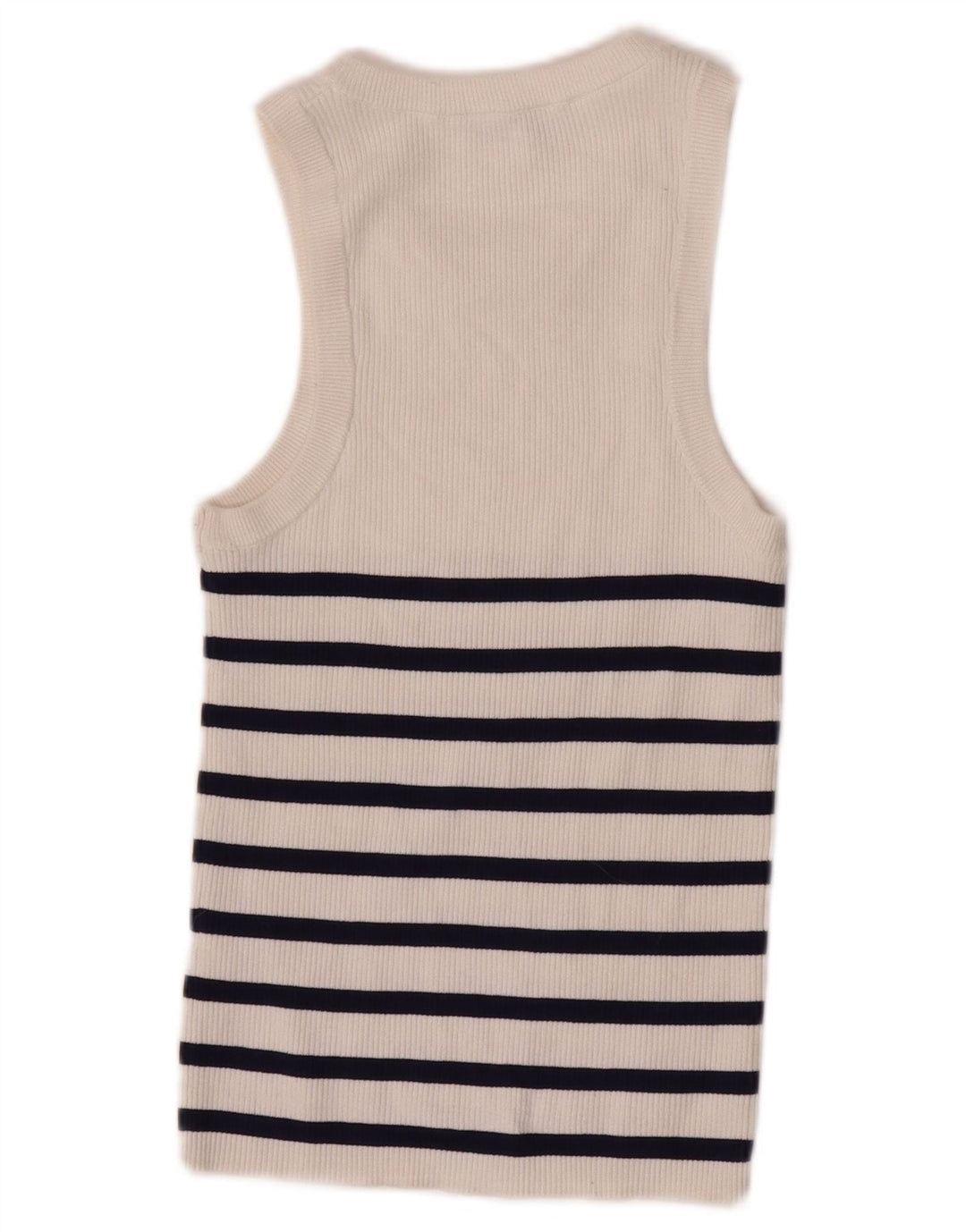 Zara Womens Crop Vest Top UK 12 Medium White Striped Viscose