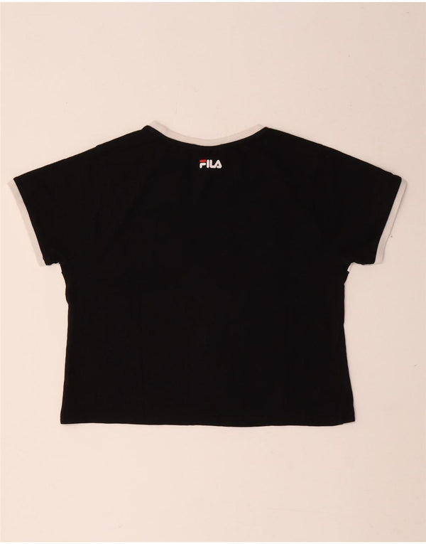 Fila Dame Grafisk T-Shirt Top UK 10 Small Black Colourblock Bomuld