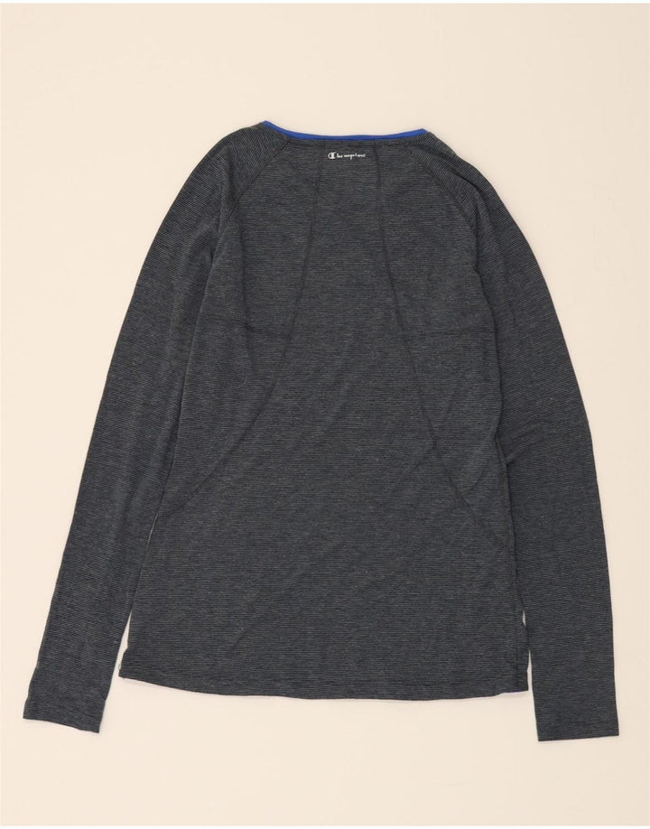 CHAMPION Womens Top Long Sleeve UK 10 Small Grey Pinstripe Polyester Vintage Champion and Second-Hand Champion from Messina Hembry 