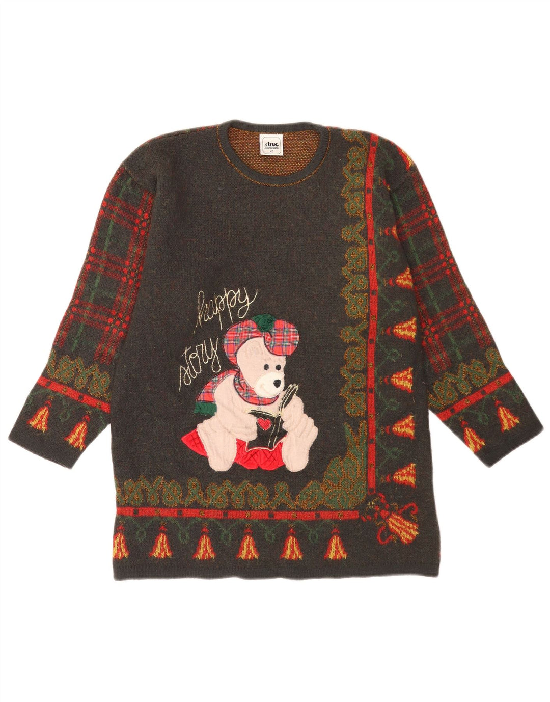 LE TRUC Dame grafisk sweater med rund hals IT 40 Lille grå patchwork