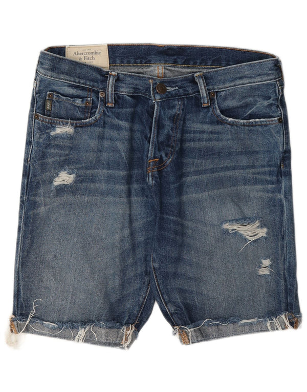 Abercrombie & Fitch Herre Distressed Denim Shorts W32 Large Blue Cotton