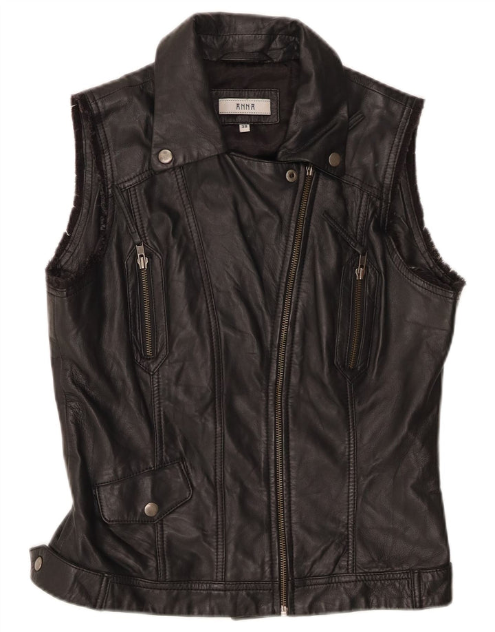 Anna Dame Biker Læder Gilet EU 38 Medium Sort Læder