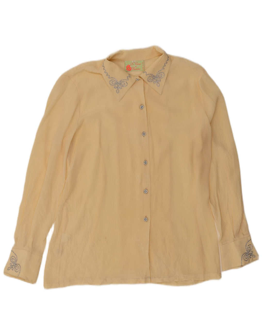 Vintage dameskjorte bluse UK 16 Large Yellow Silk