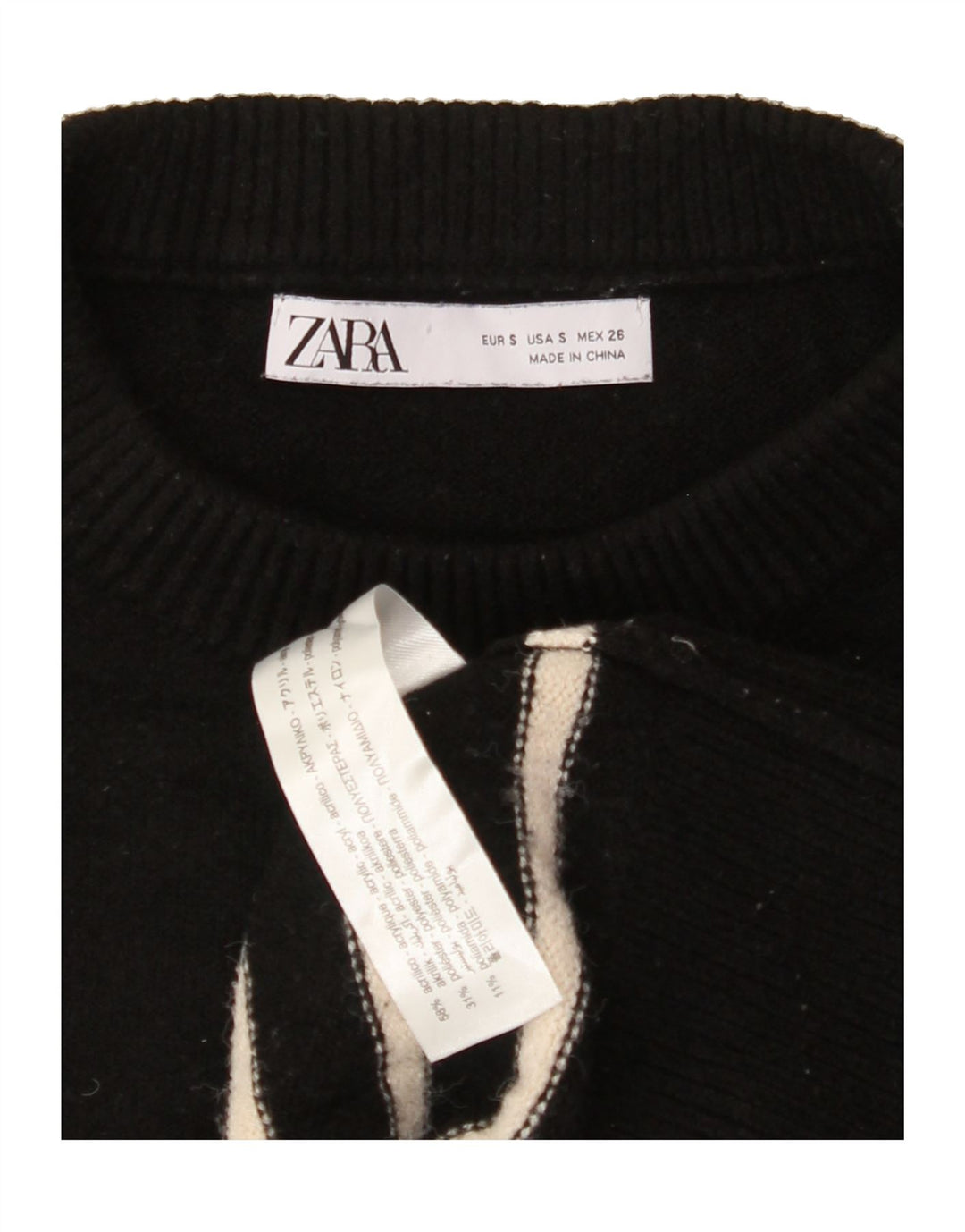 ZARA Womens Oversized Crew Neck Jumper Sweater UK 10 Small Black Striped Vintage Zara and Second-Hand Zara from Messina Hembry 