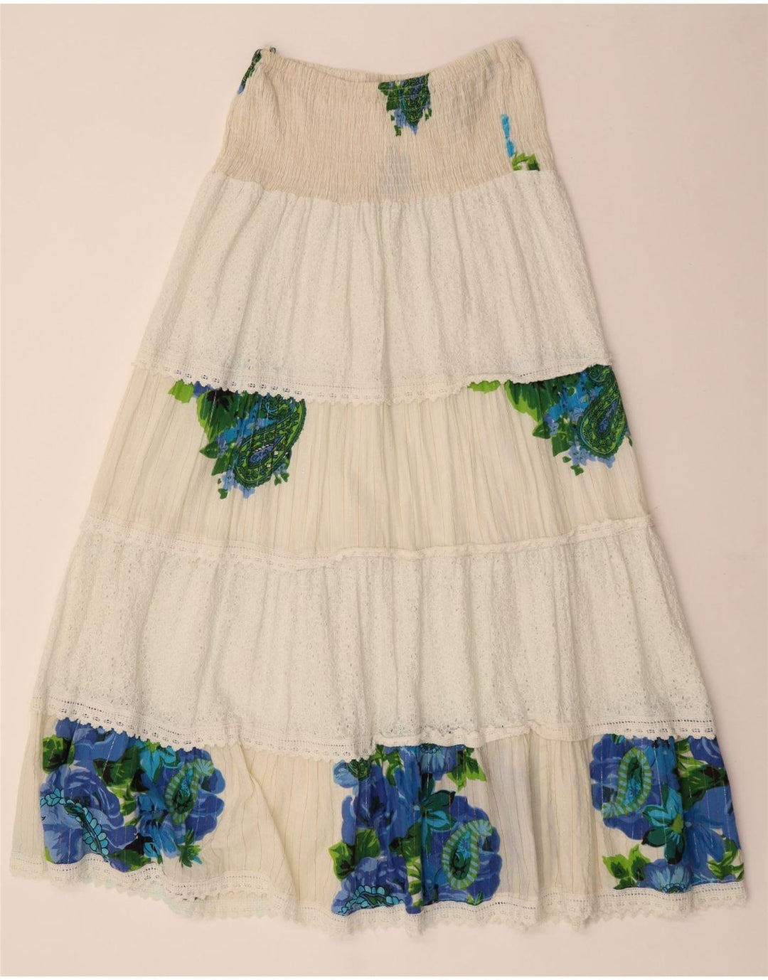 SIYA Dame Maxi Tiered nederdel W30 Medium Off White Blomsterbomuld