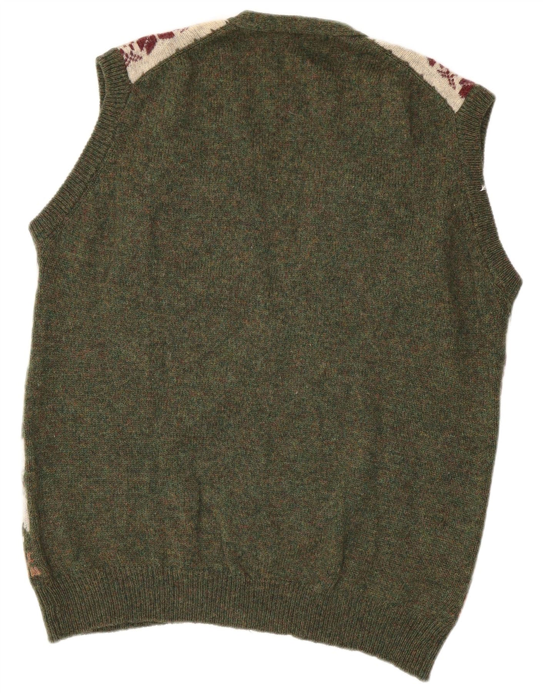 GREEN LEAVES Herre ærmeløs cardigan sweater XL Green Fair Isle Wool