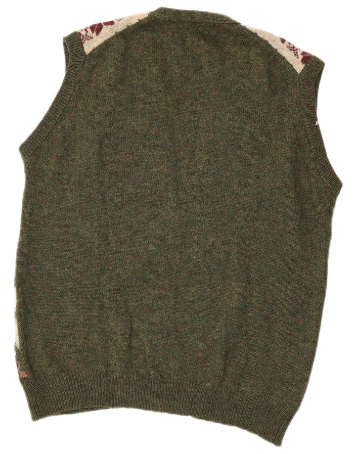 GREEN LEAVES Herre ærmeløs cardigan sweater XL Green Fair Isle Wool