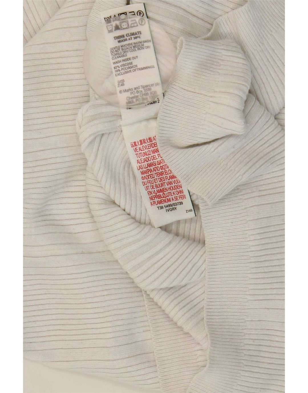 Marks & Spencer Dame Rullehals sweater UK 12 Medium White Viscose