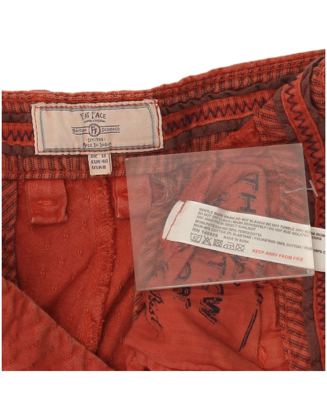 Fat Face Dame Chino Shorts UK 12 Medium W32 Rød Bomuld