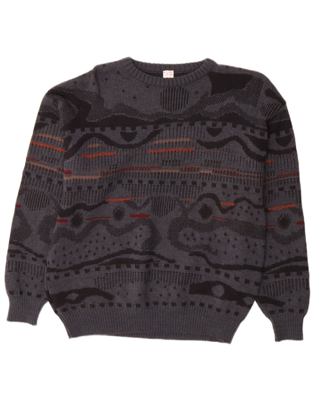 Vintage Herre Crew Neck Jumper Sweater IT 48 Medium Grå Geometrisk