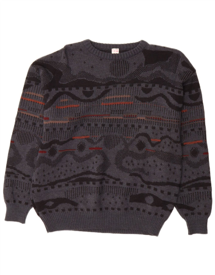 Vintage Herre Crew Neck Jumper Sweater IT 48 Medium Grå Geometrisk