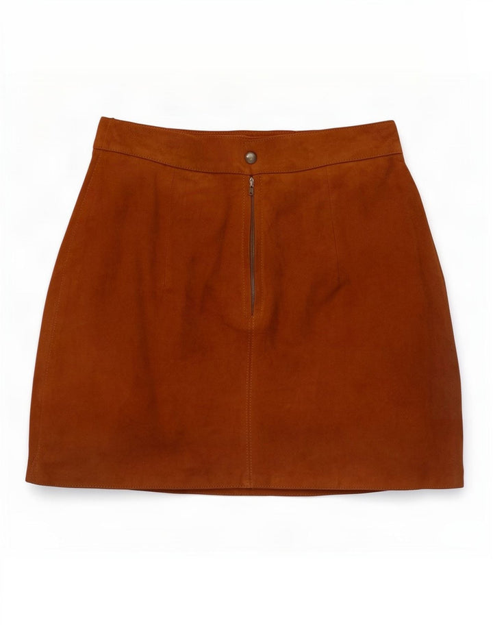 Conbipel Dame Ruskind Mini Nederdel IT 44 Medium W28 Brunt Læder