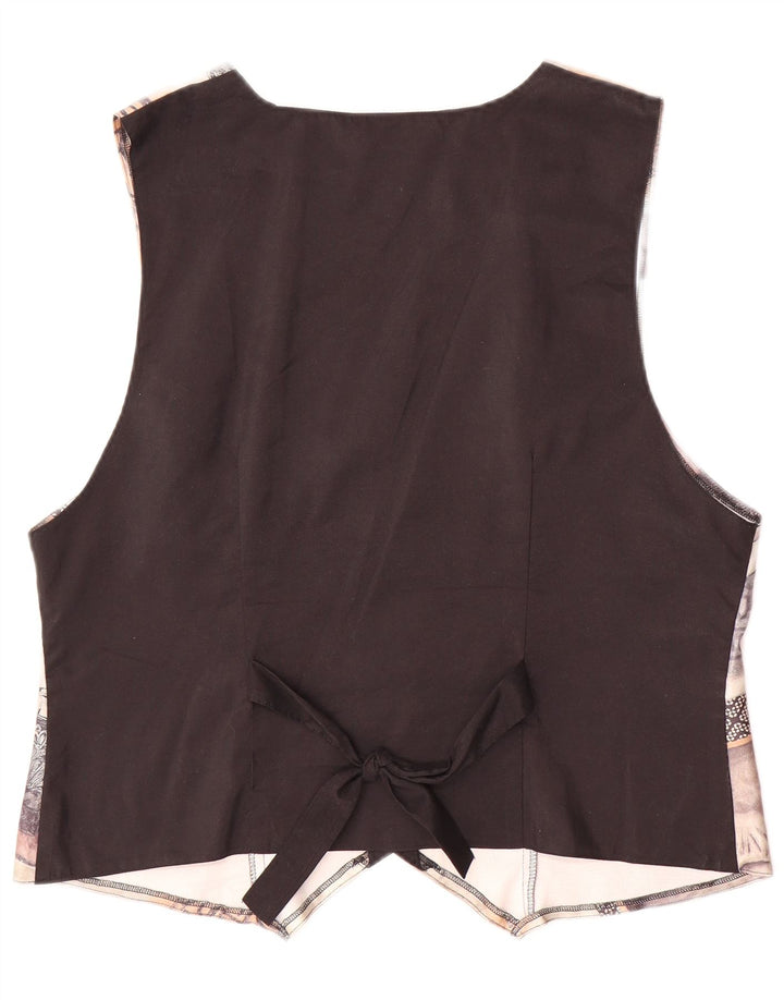VINTAGE kvinders abstrakt mønster vest EU 44 Stor brun polyester