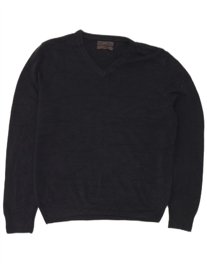 MARKS & SPENCER Herre V-hals sweater Stor marineblå akryl