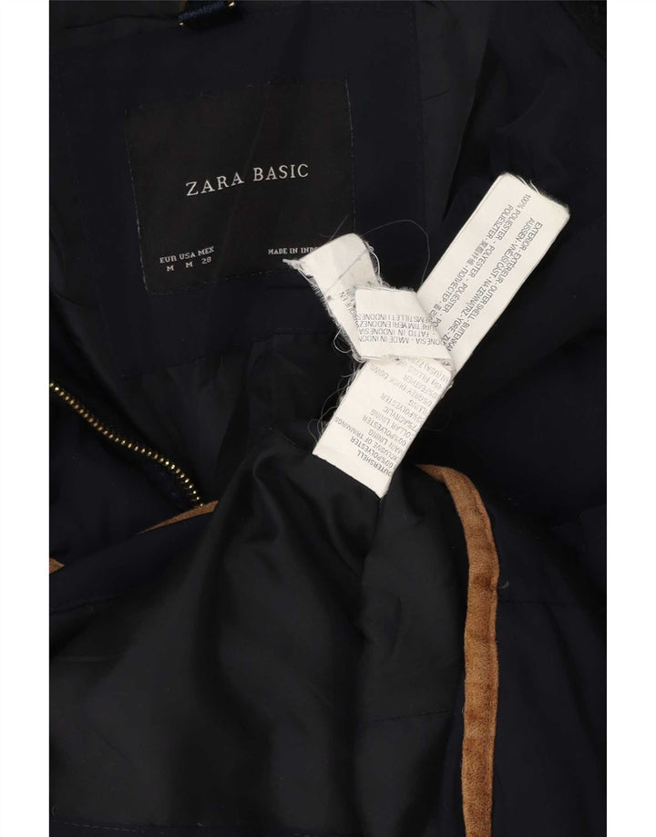 Zara Dame Polstret Jakke UK 12 Medium Navy Blue Polyester