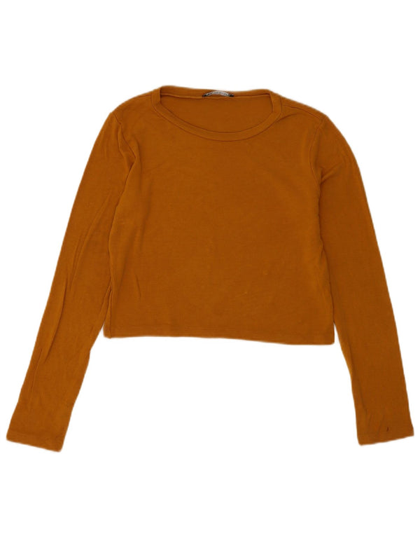 Zara Womens Crop Top Langærmet UK 12 Medium Brown Viscose