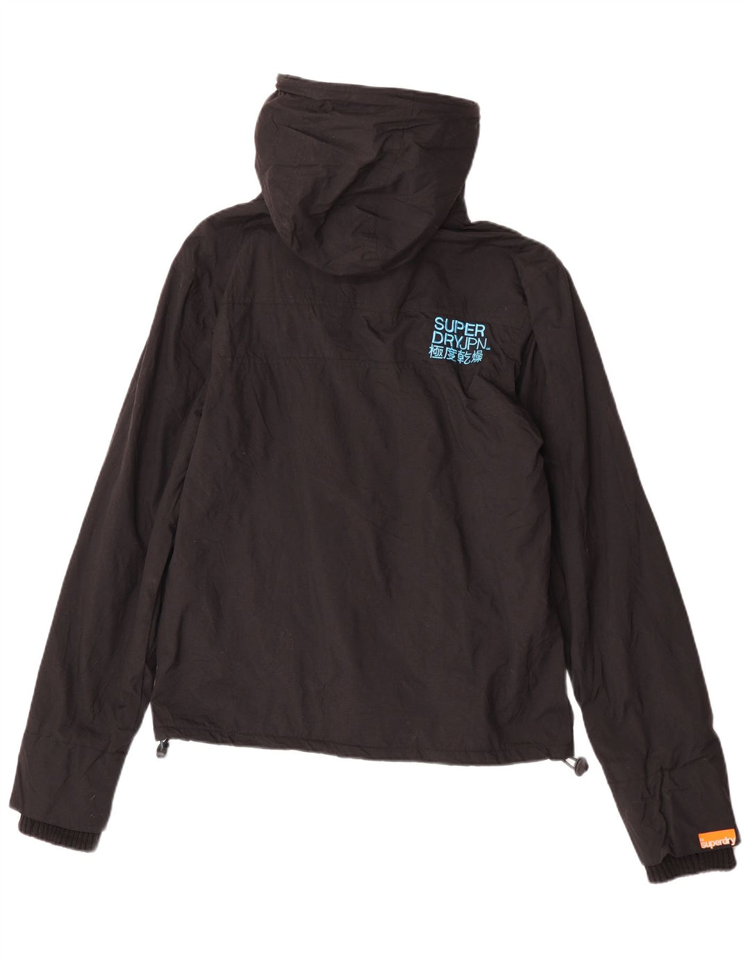 Superdry vindjakkejakke med hætte til kvinder UK 14 Medium Sort Nylon