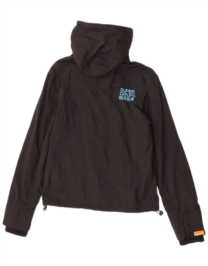 Superdry vindjakkejakke med hætte til kvinder UK 14 Medium Sort Nylon