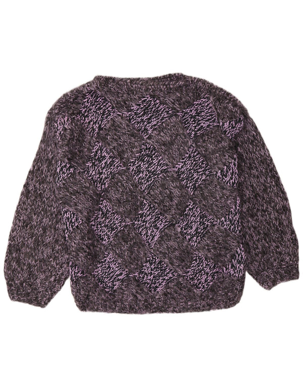 Vintage Dame Boat Neck Jumper Sweater UK 16 Large Grey Argyle/Diamond