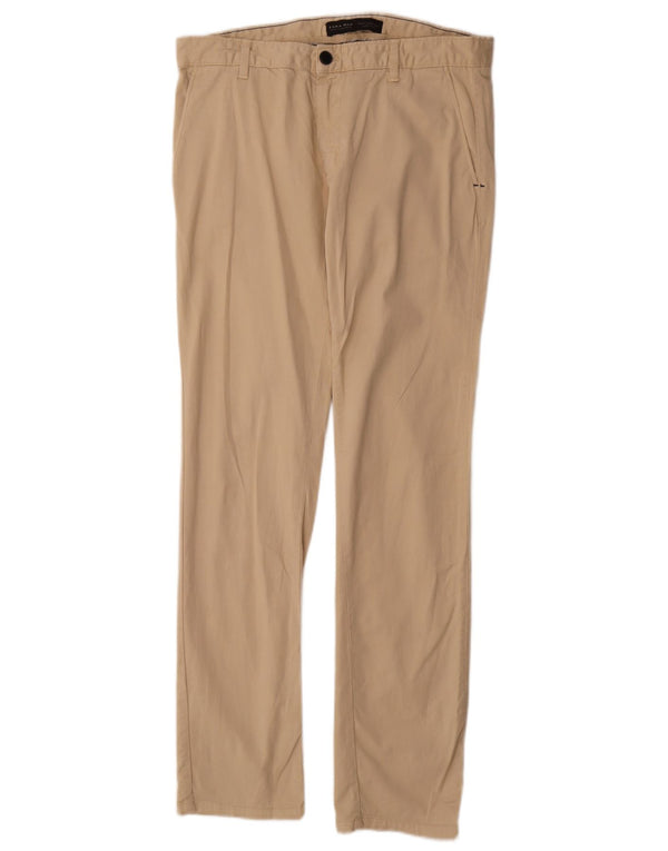 Zara Herre Slim Chino Bukser EU 42 Large W32 L33 Beige Bomuld