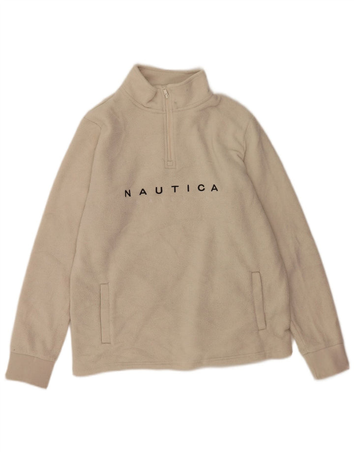 Nautica Herre grafisk lynlås hals Fleece Jumper Medium Off White Polyester