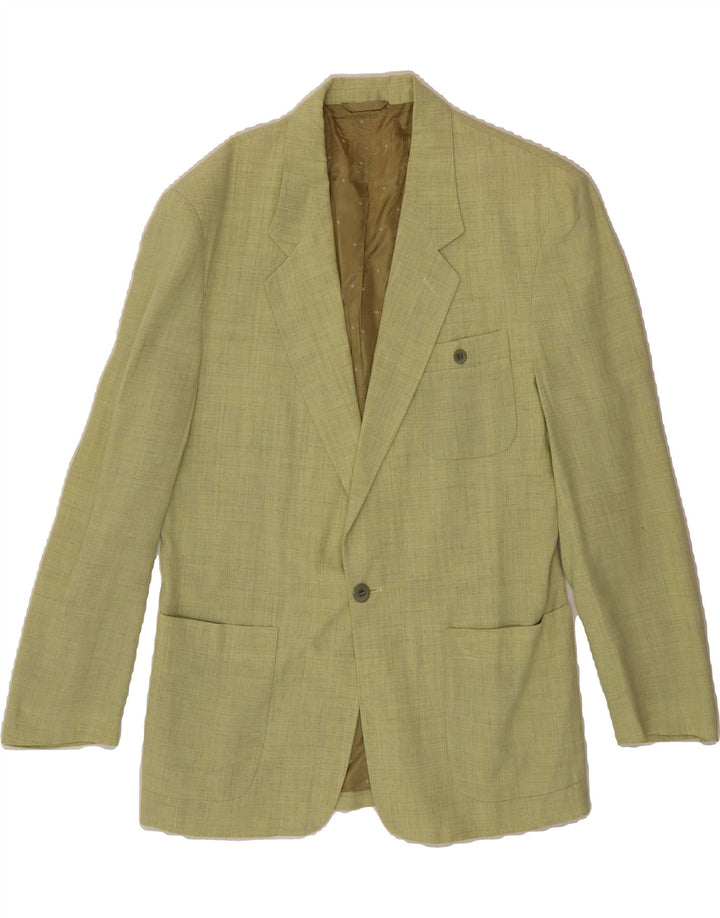 HENDERSON Mens 1 Button Blazer Jacket IT 48 Medium Green Linen Vintage Henderson and Second-Hand Henderson from Messina Hembry 