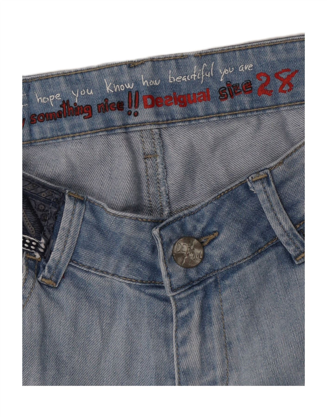 Desigual Kvinders Grafiske Distressed Denim Shorts W28 Medium Blue Floral