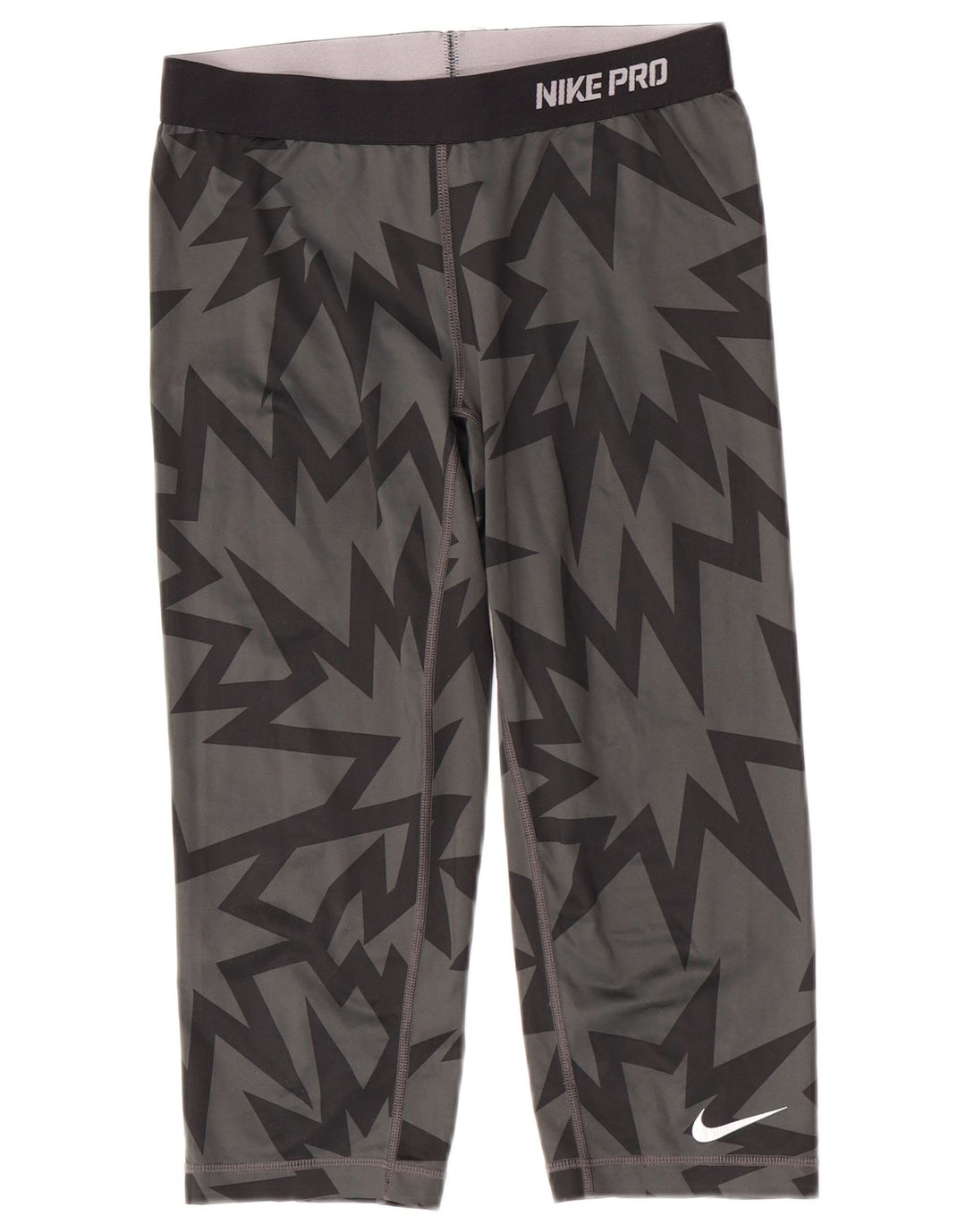 Nike Dame Dri Fit Capri Leggings UK 12 Medium Grey Geometrisk Polyester