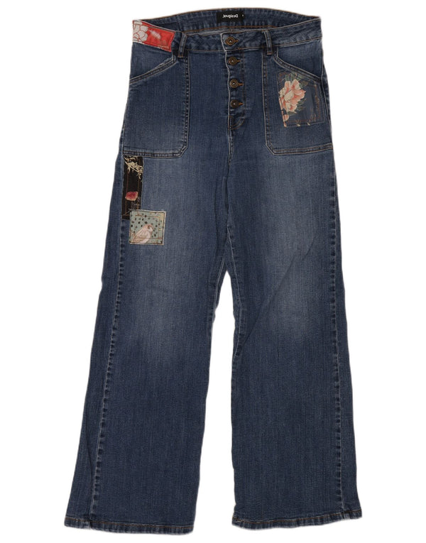 Desigual kvinders højtaljede brede ben jeans EU 30 XL W30 L29 blå patchwork