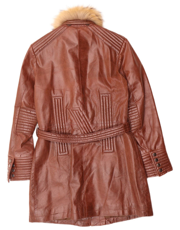 Vintage Womens Leather Coat UK 10 Small Brown