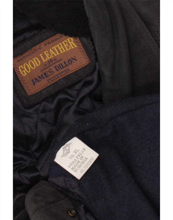 James Dillon Herre Ruskind Duffle Jacket UK 42 XL Navy Blue Læder
