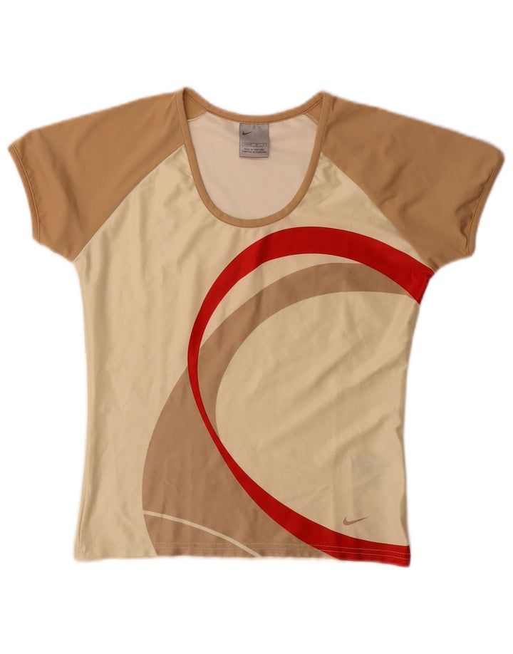 Nike T-shirt top til kvinder US 8/10 Medium Beige Colourblock Polyester