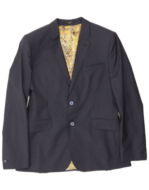 Ted Baker Herre 2-knaps blazerjakke UK 40 Large Navy Blue Virgin Wool